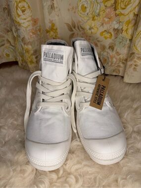 Palladium Cream/Off-White Canvas High-Top Sneakers